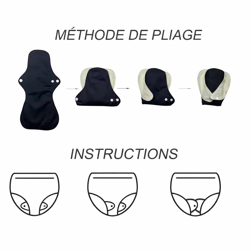 Pads Menstruels Lavables Noir – Pack de 4 | Lady Daily Lady Daily