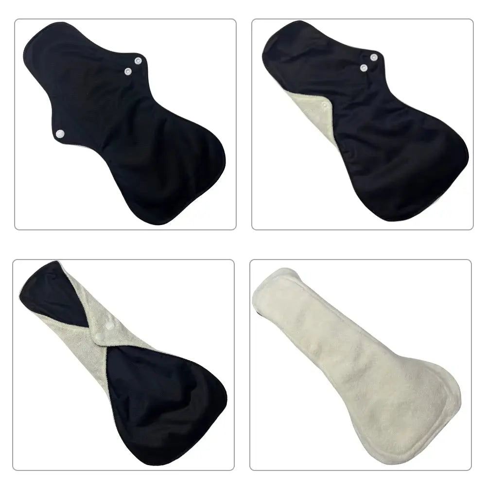 4 Pack Women'S Eco-Friendly Bamboo Reusable Sanitary Pads Black Cloth Washable Period Pads Sanitary Napkins