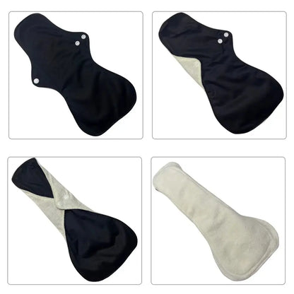 4 Pack Women'S Eco-Friendly Bamboo Reusable Sanitary Pads Black Cloth Washable Period Pads Sanitary Napkins